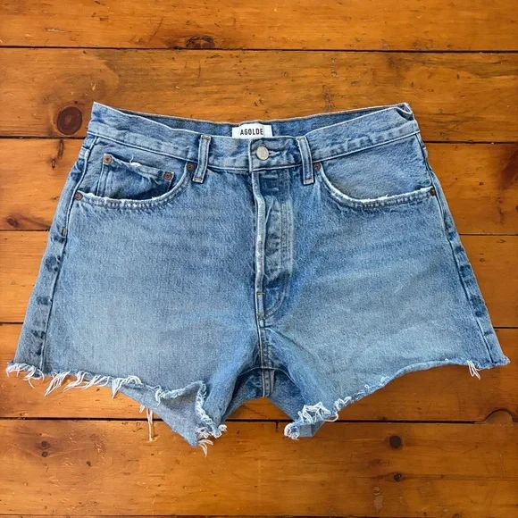 Agolde Vintage Light Wash High-Rise Denim Cutoff Shorts - Picture 1 of 3